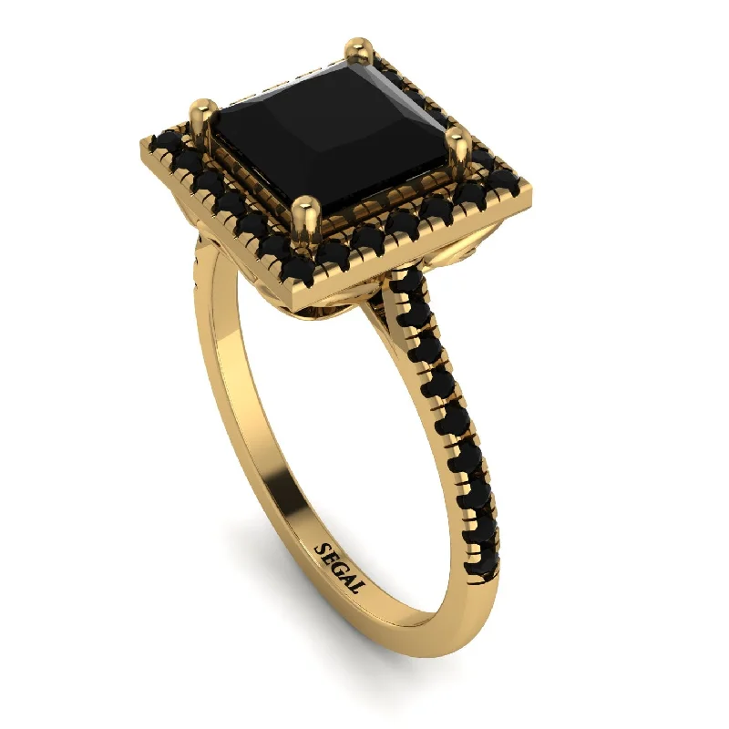 Modern Cocktail Ring-Gorgeous Princess Cut Black Diamond Pave Engagement Ring With Hidden Stone - Margot No. 37