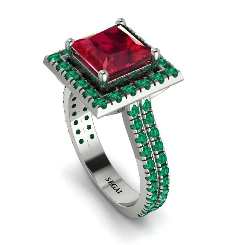 Large Statement Ring-Gorgeous Princess Cut Ruby Pave Double Shank Engagement Ring With Hidden Stone - Margot No. 27