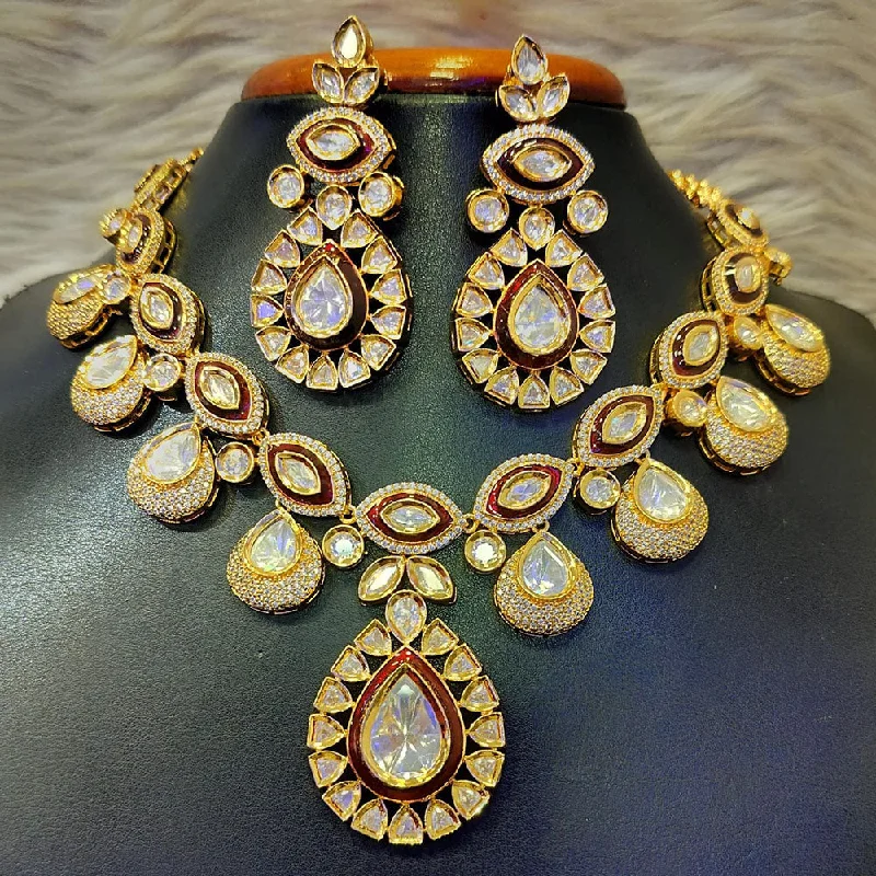 Customizable Necklace-Jain Jewellers Gold Plated Polki Kundan Stone Meenakari Necklace Set