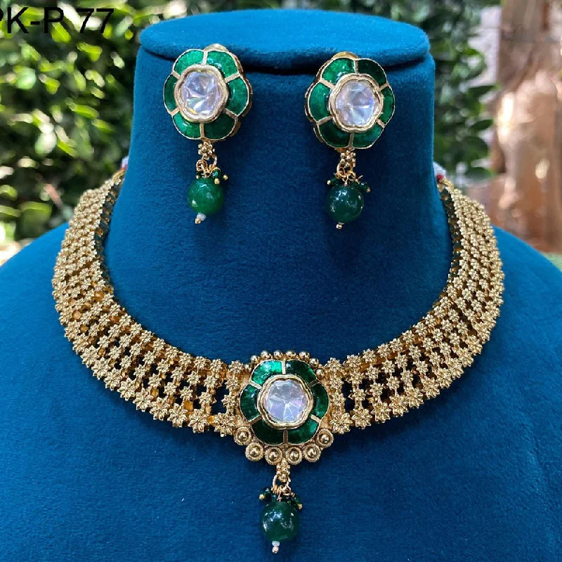 Gold Rope Necklace-Amoliya Jewels Gold Plated Polki Kundan Stone And Meenakari Necklace Set