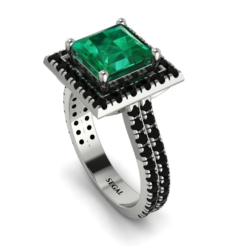 Double Band Ring-Gorgeous Princess Cut Emerald Pave Double Shank Engagement Ring With Hidden Stone - Margot No. 36