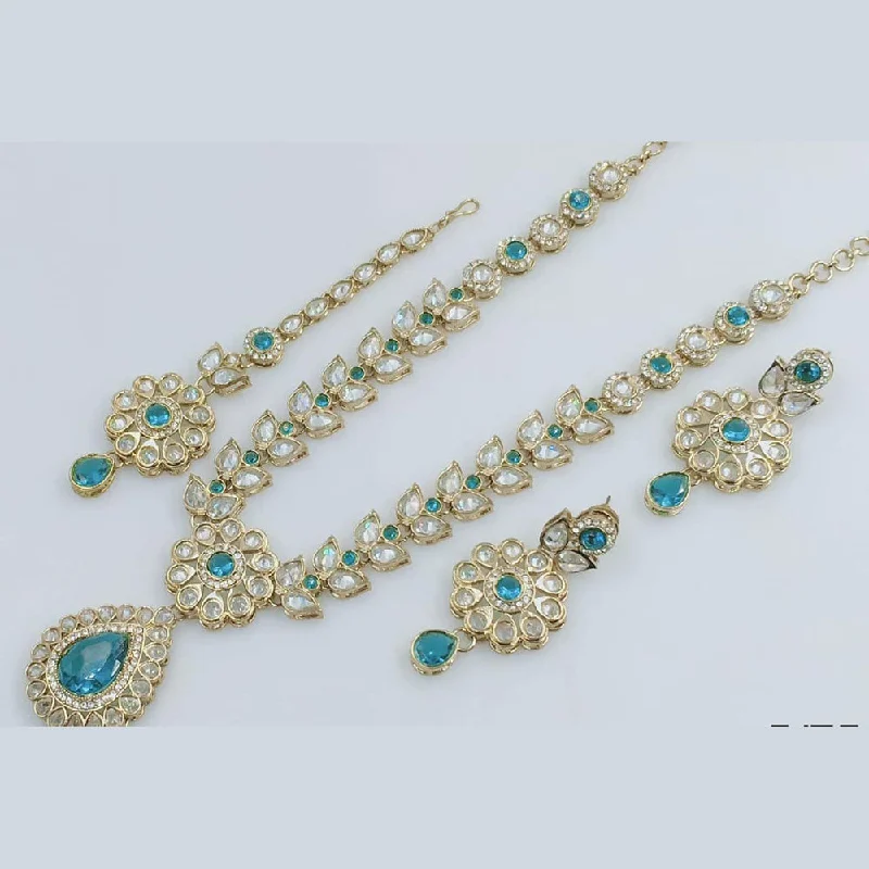 Double Layer Necklace-Manisha Jewellery Gold Plated Crystal Stone Long Necklace Set