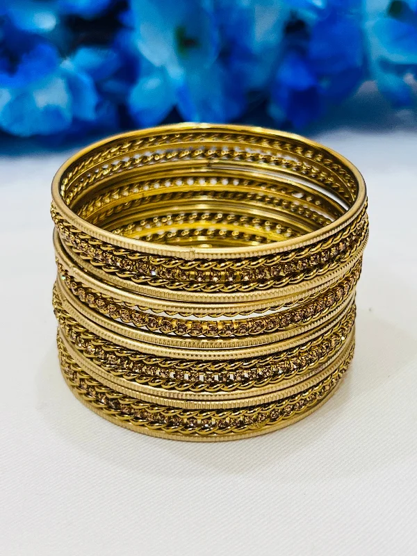 Simple Cuff Bangles-Pretty Light Gold Color Metal Bangles With Golden Design For Women