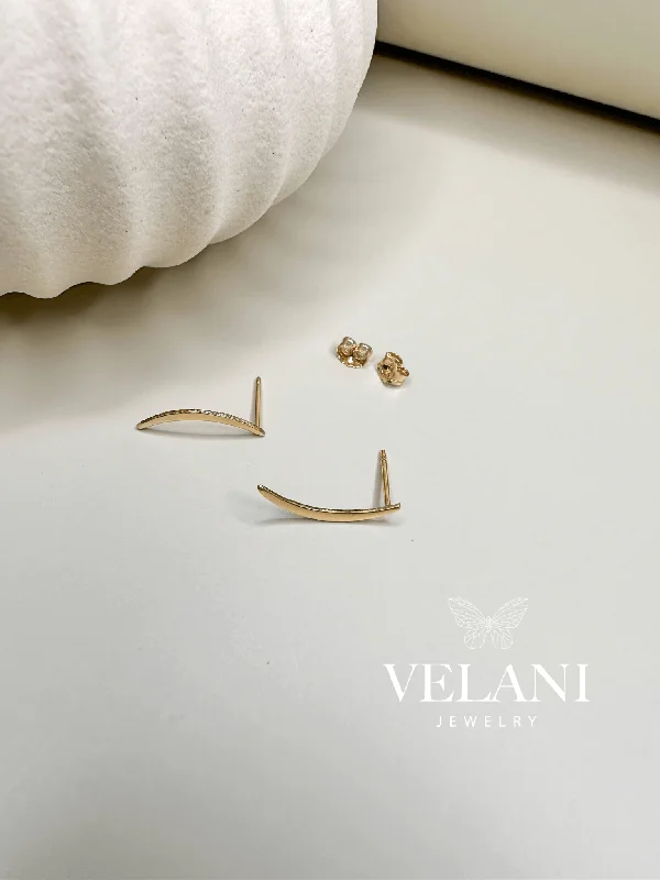 Party Statement Earrings-Velani Jewelry Elongated Crescent Moon Studs