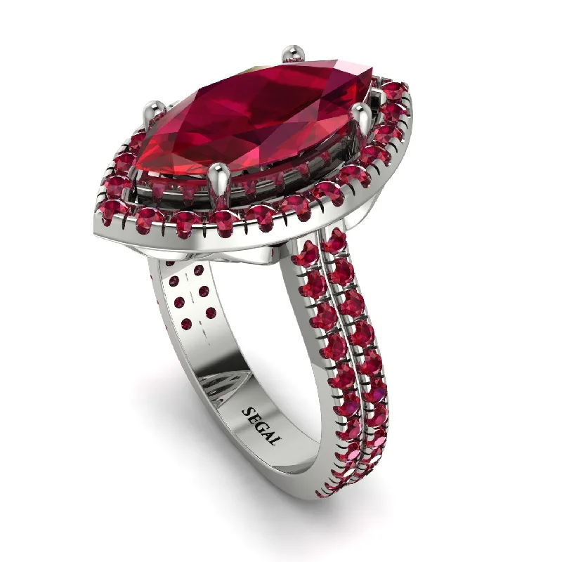 Designer Gold Ring-Gorgeous Marquise Cut Ruby Pave Double Shank Engagement Ring With Hidden Stone - Miriam No. 57