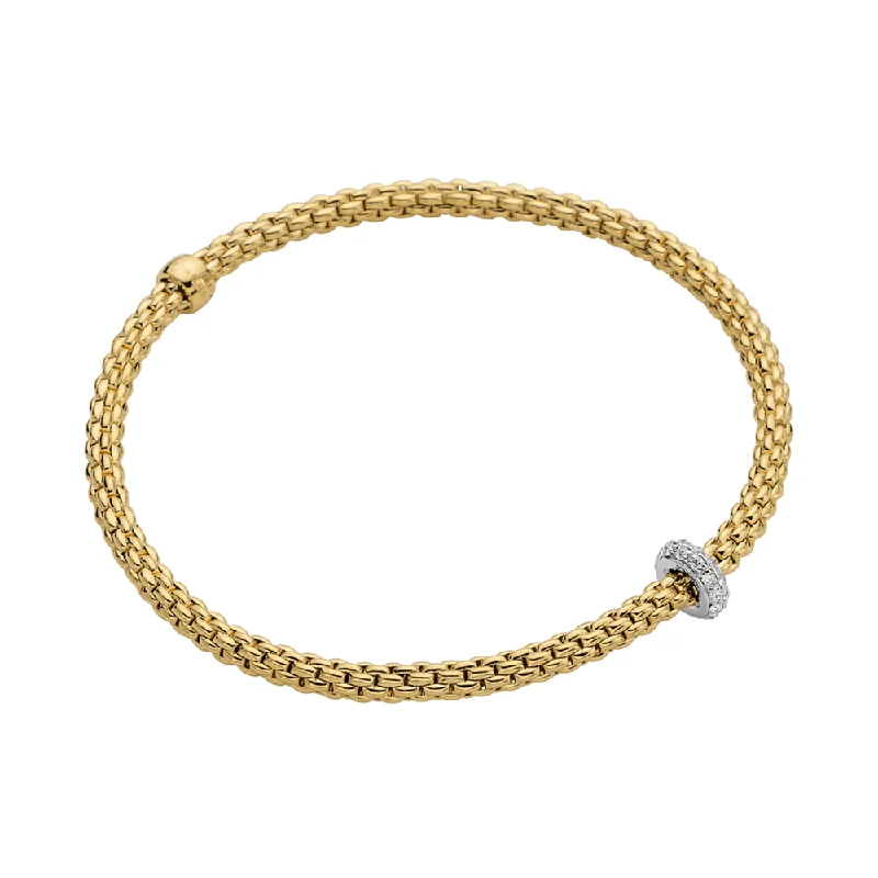 Adjustable Bead Bracelets for Women-Prima 18ct Yellow Gold Bracelet With Pave Diamond Set Rondel