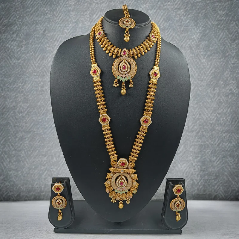 Luxury Custom Necklace-Gehana Mahal Copper Gold Pota Stone Necklace Combo