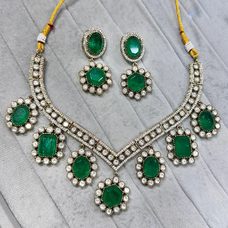 Elegant Gold Leaf Necklace-JCM Gold Plated Polki Kundan Stone Necklace Set