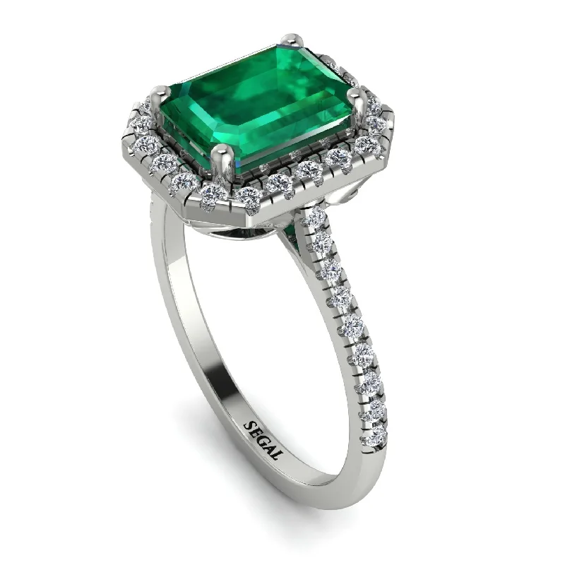 Boho Chic Ring-Gorgeous Emerald Cut Emerald Pave Engagement Ring With Hidden Stone - Veronica No. 6