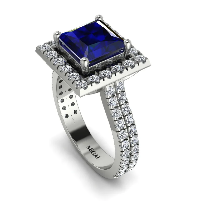 Gold Stacking Rings-Gorgeous Princess Cut Sapphire Pave Double Shank Engagement Ring With Hidden Stone - Margot No. 15