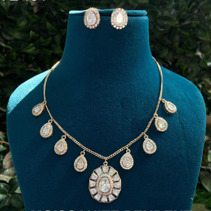 Oval Gemstone Necklace-Royal Kundan Jewellery Gold Plated Crystal Stone Necklace Set