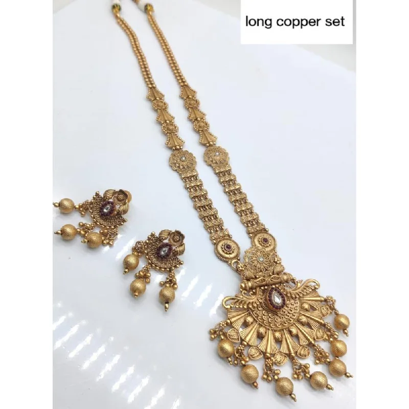 Pearl and Gold Necklace-Akruti Collection Copper Plated Pota Stone Long Necklace Set