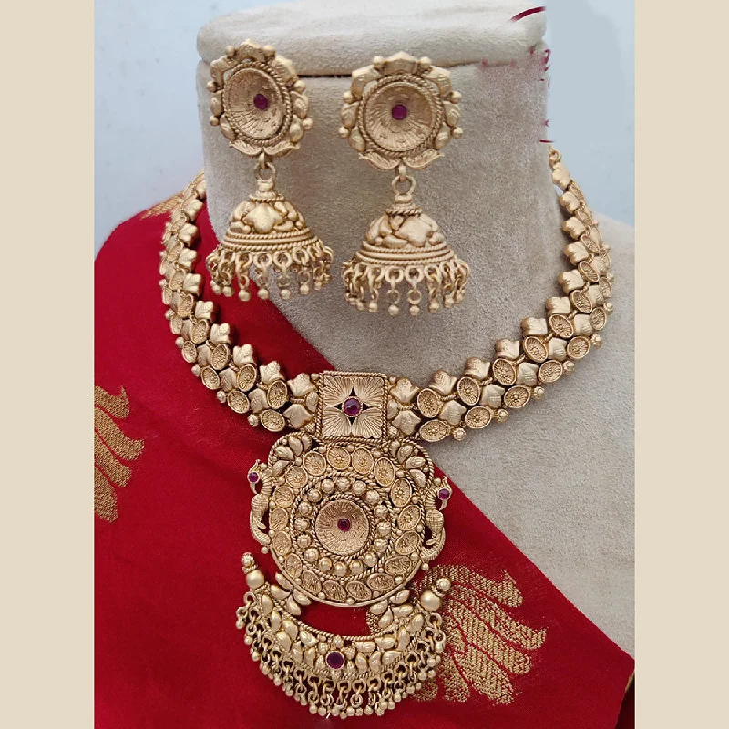 Elegant Crystal Necklace-Jewel Addiction Copper Rajwadi Finish Pota Stone Necklace Set