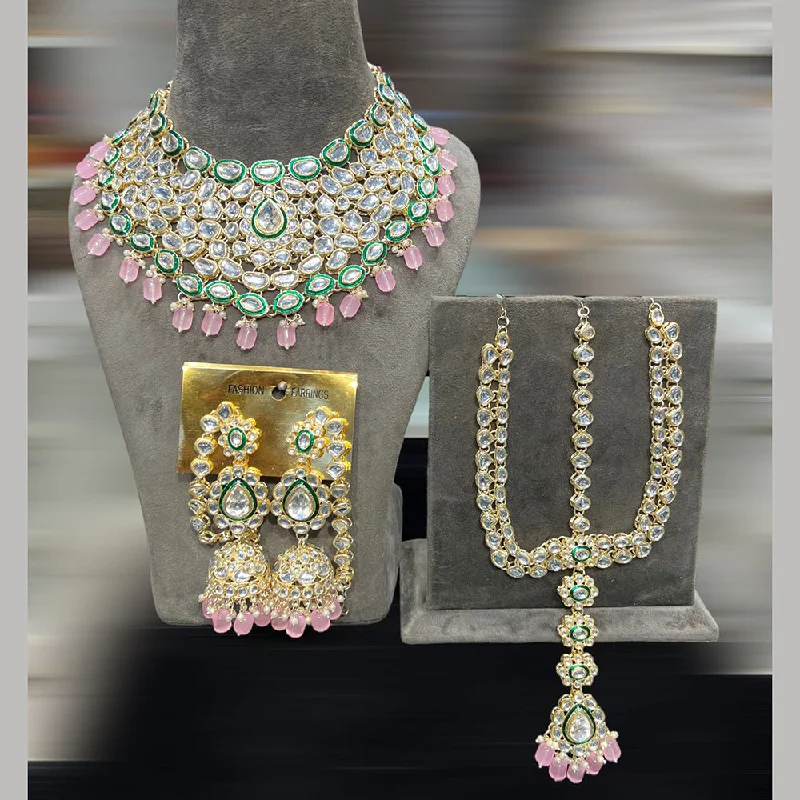 Round Gemstone Necklace-Hira Collections Gold Plated Kundan Stone And Pearls Choker Necklace Set