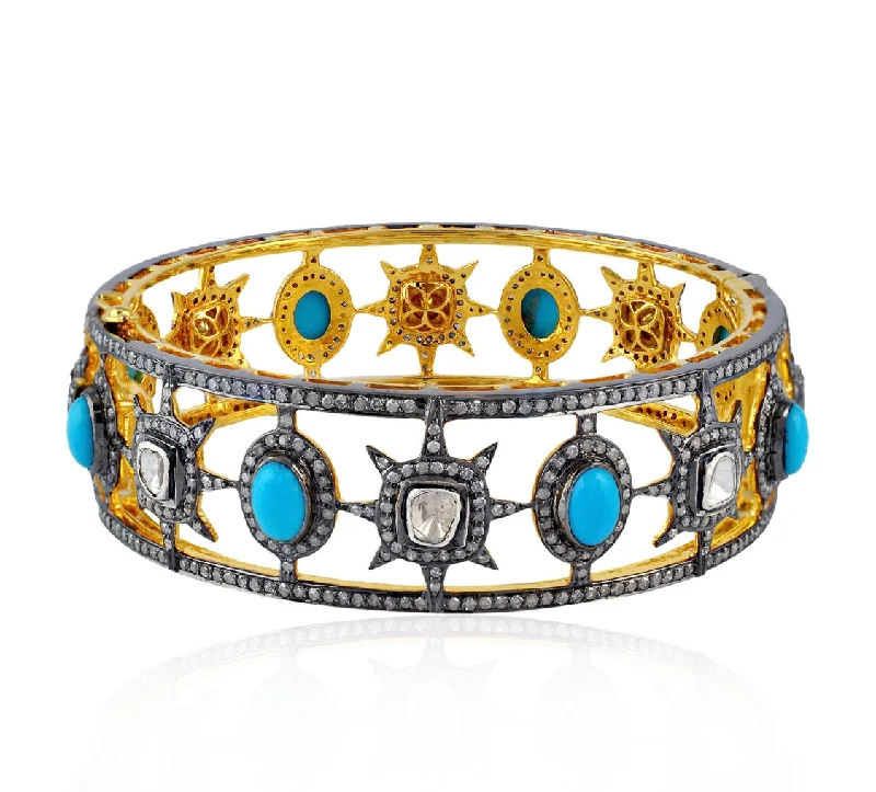 Personalized Gold Bangle Set-Turquoise Stratos Bangle