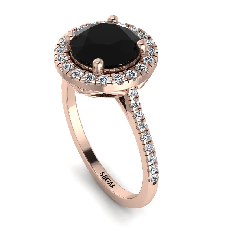 Sparkly Diamond Ring-Gorgeous Round Cut Black Diamond Pave Engagement Ring With Hidden Stone - Ellen No. 8