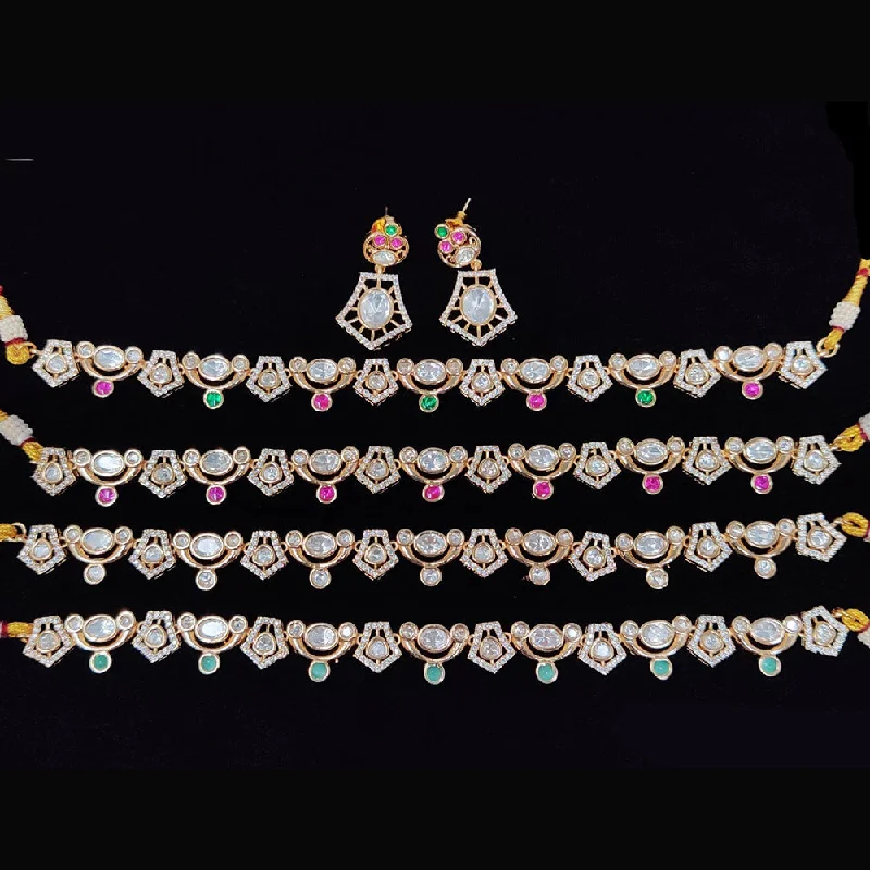 Modern Pendant Necklace-JCM Gold Plated Polki Kundan Stone Choker Necklace Set