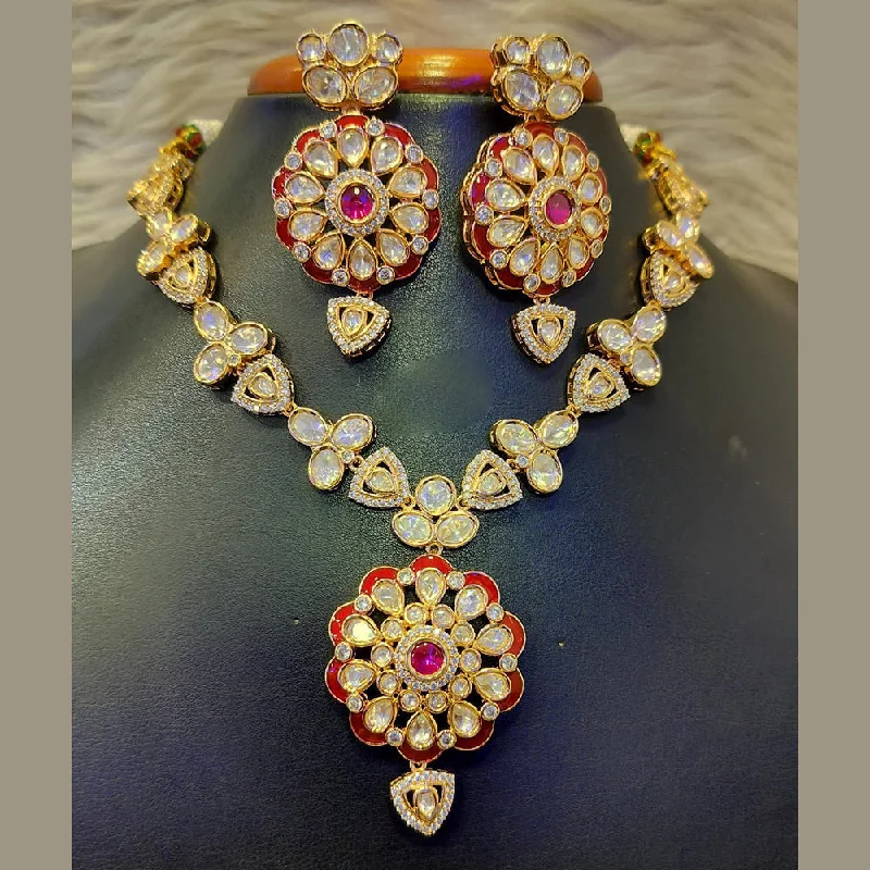 Classic Pearl Necklace-Jain Jewellers Gold Plated Polki Kundan Stone Meenakari Necklace Set