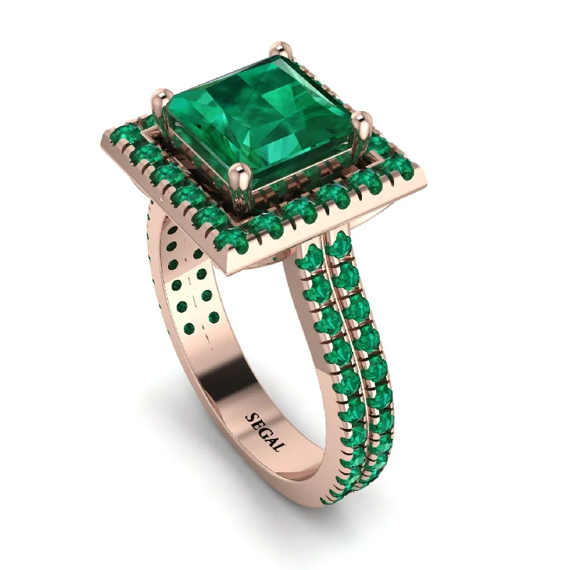 Unique Statement Ring-Gorgeous Princess Cut Emerald Pave Double Shank Engagement Ring With Hidden Stone - Margot No. 20