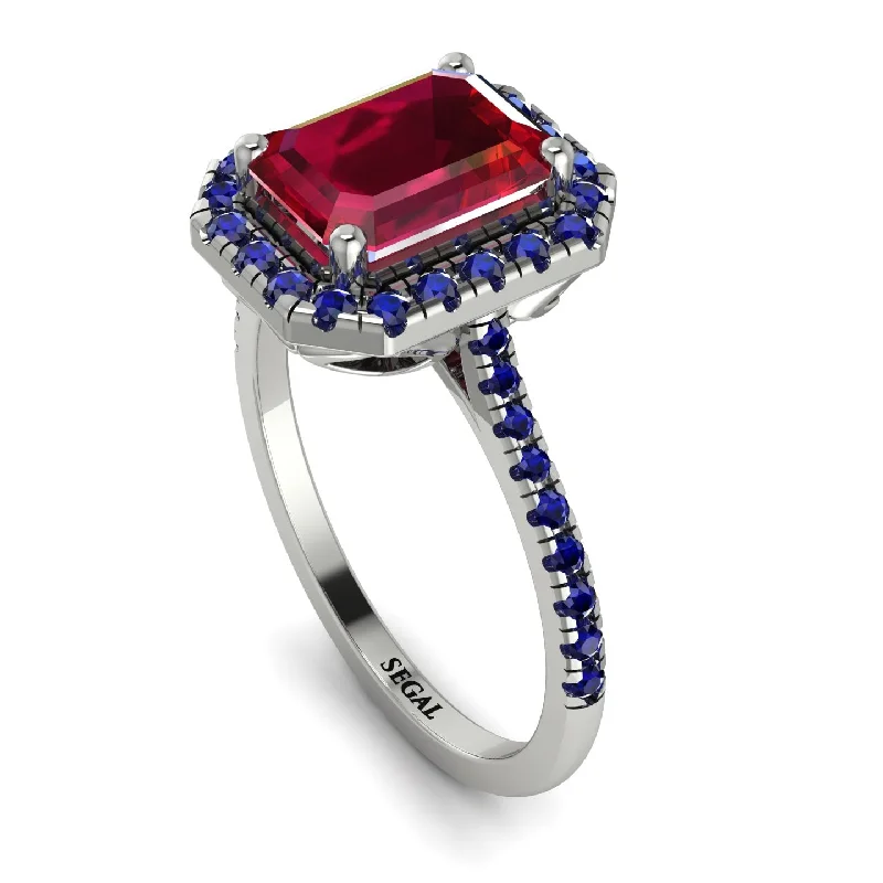 Elegant Pearl Ring-Gorgeous Emerald Cut Ruby Pave Engagement Ring With Hidden Stone - Veronica No. 72