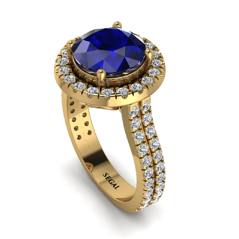 Bridal Wedding Ring-Gorgeous Round Cut Sapphire Pave Double Shank Engagement Ring With Hidden Stone - Ellen No. 13