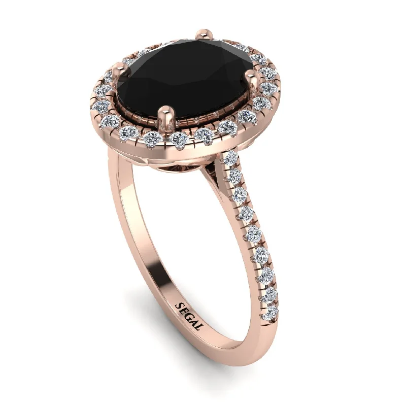 Stylish Gemstone Wedding Ring-Gorgeous Oval Cut Black Diamond Pave Engagement Ring With Hidden Stone - Phoebe No. 8