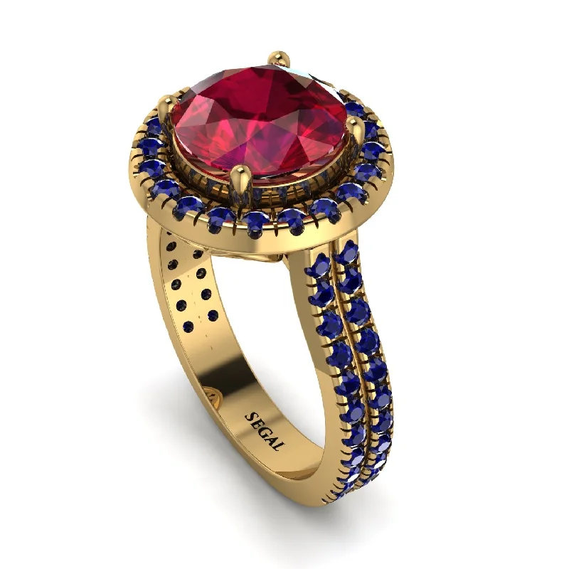 Gorgeous Ruby Ring-Gorgeous Round Cut Ruby Pave Double Shank Engagement Ring With Hidden Stone - Ellen No. 70