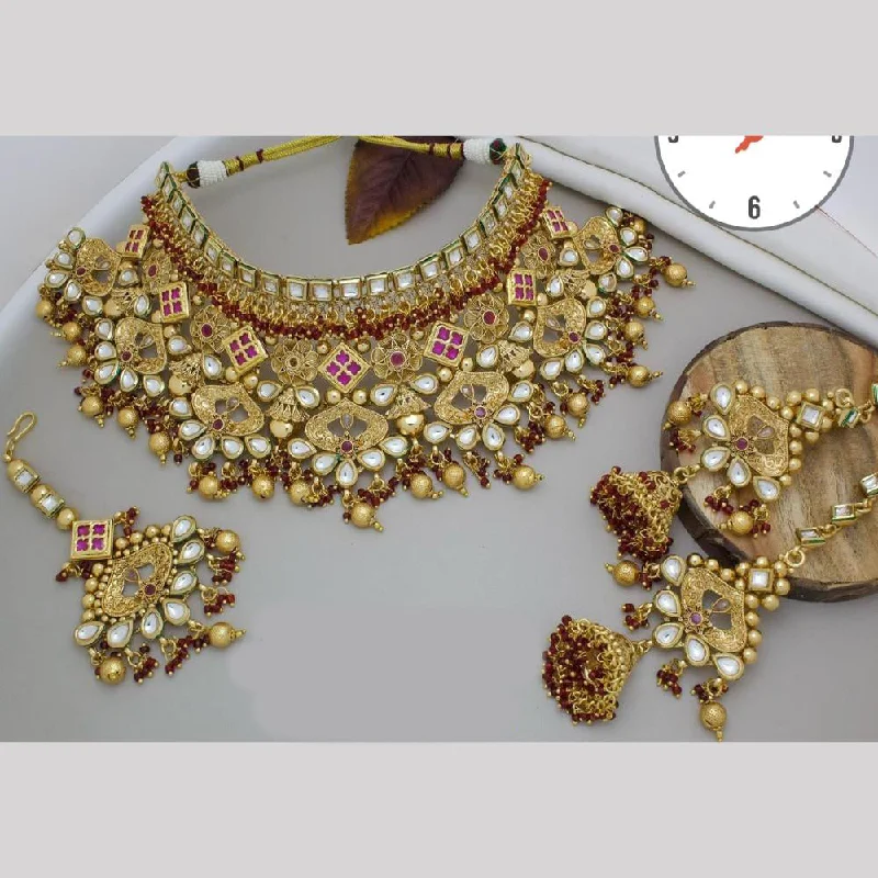 Elegant Crystal Necklace-Manisha Jewellery Gold Plated Pota Stone And Pearls Choker Necklace Set