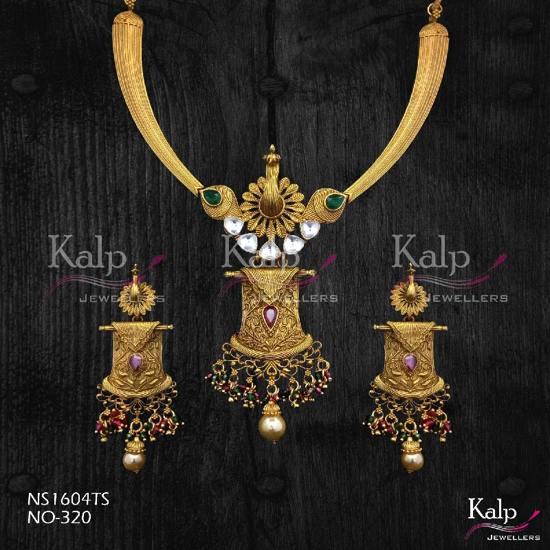 Luxury Diamond Necklace-Kalp Jewellers Copper Gold Plated Necklace Set