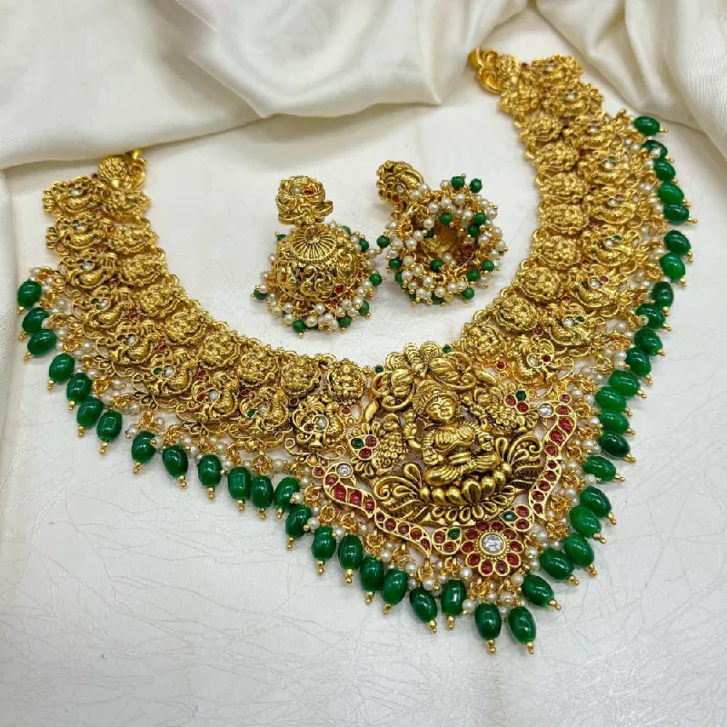 Flower Necklace for Women-Royal Kundan Jewellery Pota  Stone Necklace Set