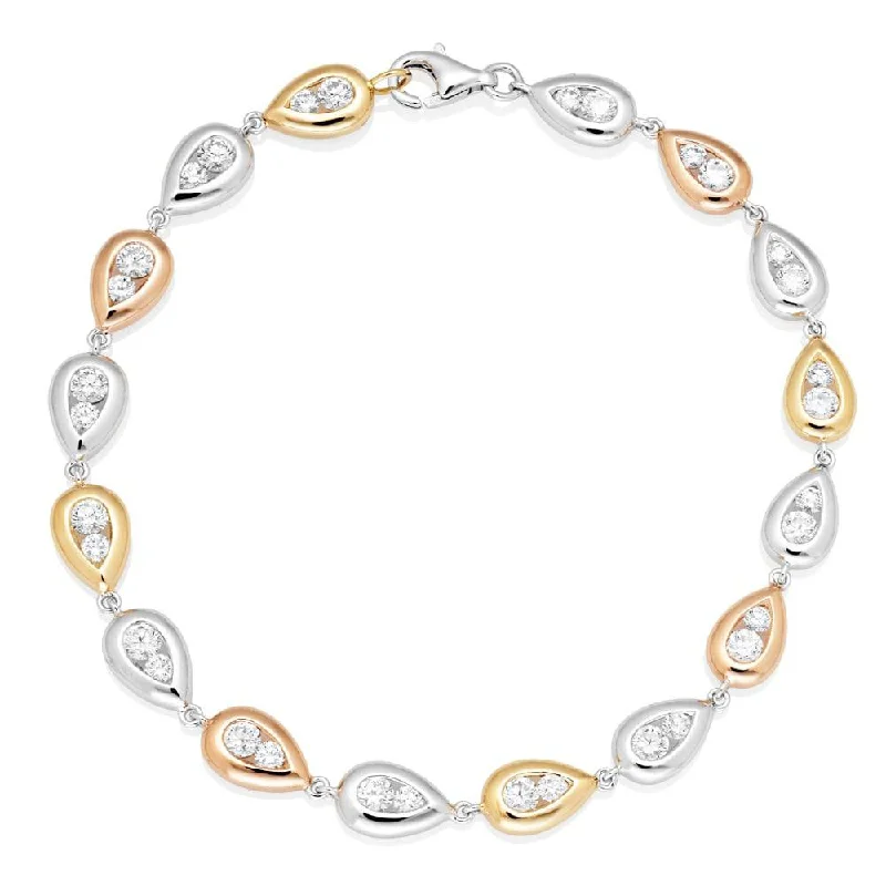 Adjustable Gemstone Bracelet-18ct White, Yellow and Rose Gold Raindrops Diamond Bracelet