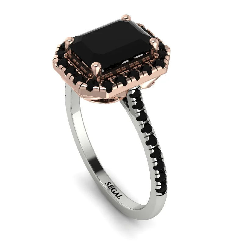 Gorgeous Ruby Ring-Two Tones Gorgeous Emerald Cut Black Diamond Pave Engagement Ring With Hidden Stone - Veronica No. 81