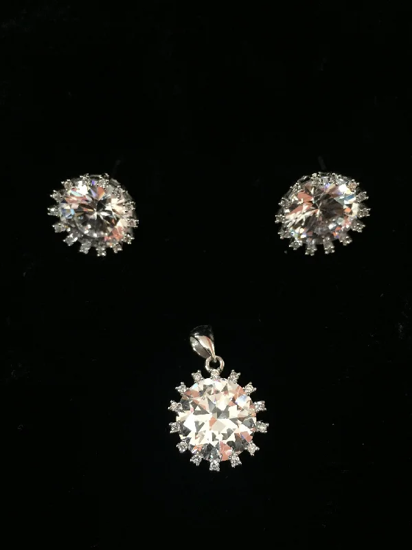 Chic Statement Earrings-CZ Pendant & Earrings Set