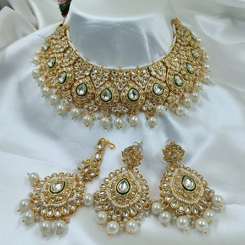 Luxury Diamond Necklace-Gehana Mahal Gold Plated Kundan Stone Choker Necklace Set