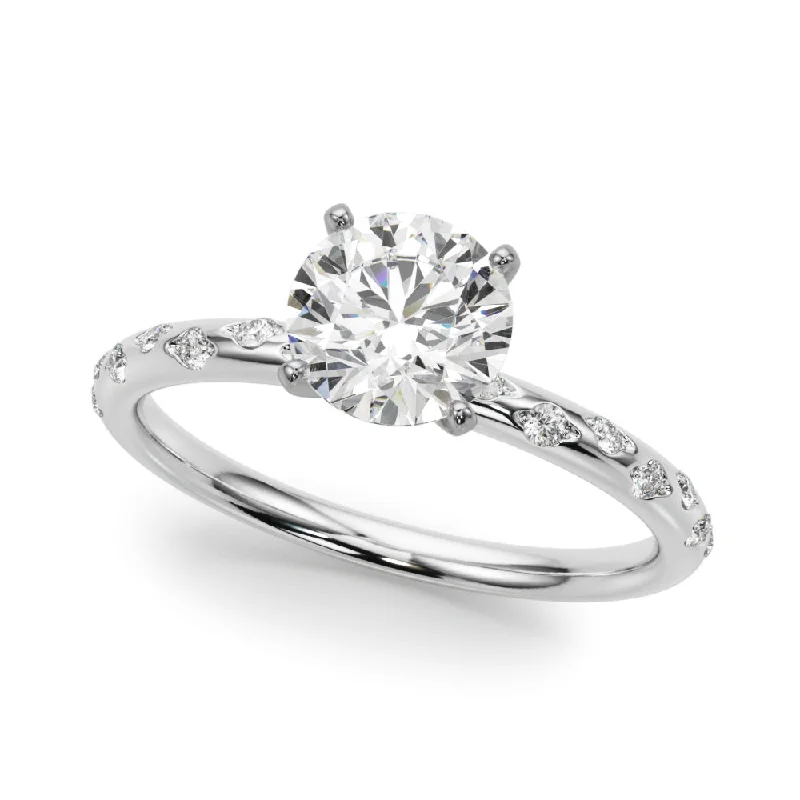 Solitaire Gemstone Ring-14K Inset Diamond Band Engagement Ring