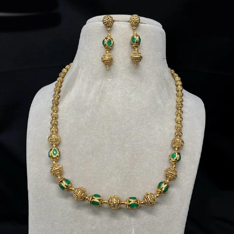 Turquoise Bead Necklace-Royal Kundan Jewellery Gold Plated Pota Stone Beads Necklace Set