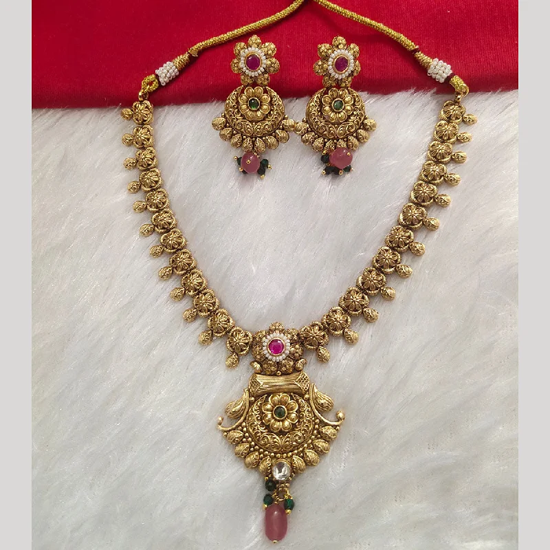 Diamond and Pearl Necklace-Kala Creation Gold Plated Pota Stone Necklace Set