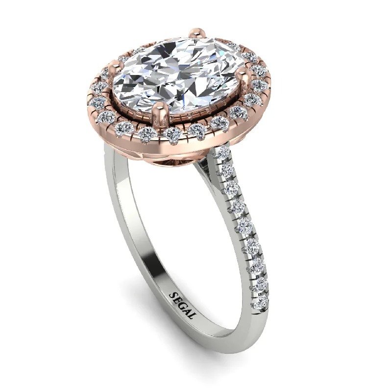 Wedding Engagement Ring Set-Two Tones Gorgeous Oval Cut Diamond Pave Engagement Ring With Hidden Stone - Phoebe No. 78