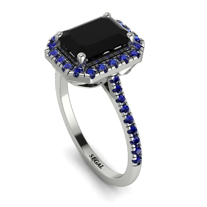 Luxury White Gold Ring-Gorgeous Emerald Cut Black Diamond Pave Engagement Ring With Hidden Stone - Veronica No. 69