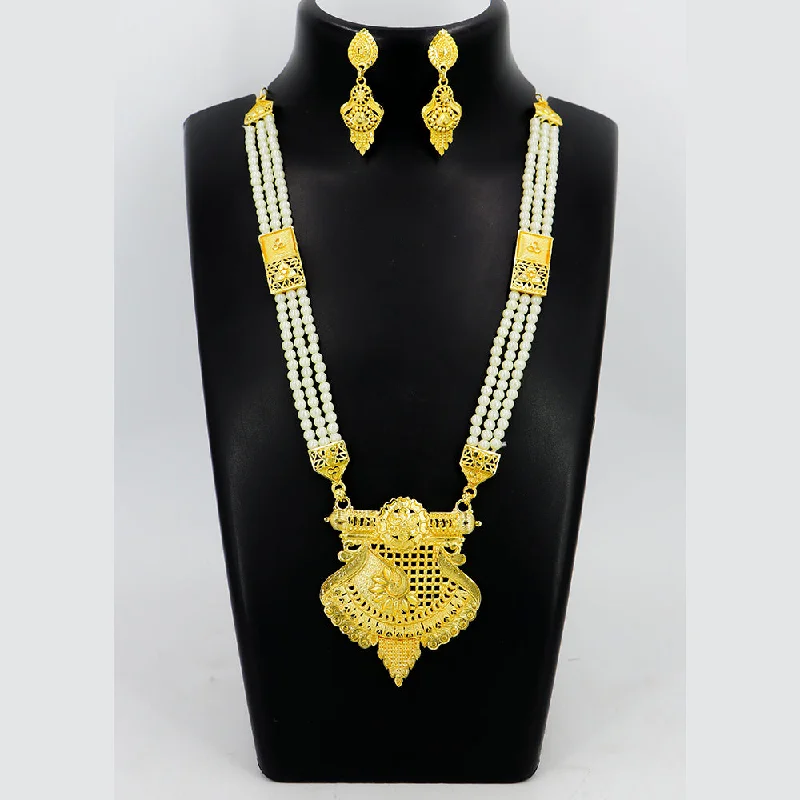 Artistic Crystal Necklace-Mahavir Gold Plated Pearls Necklace Set