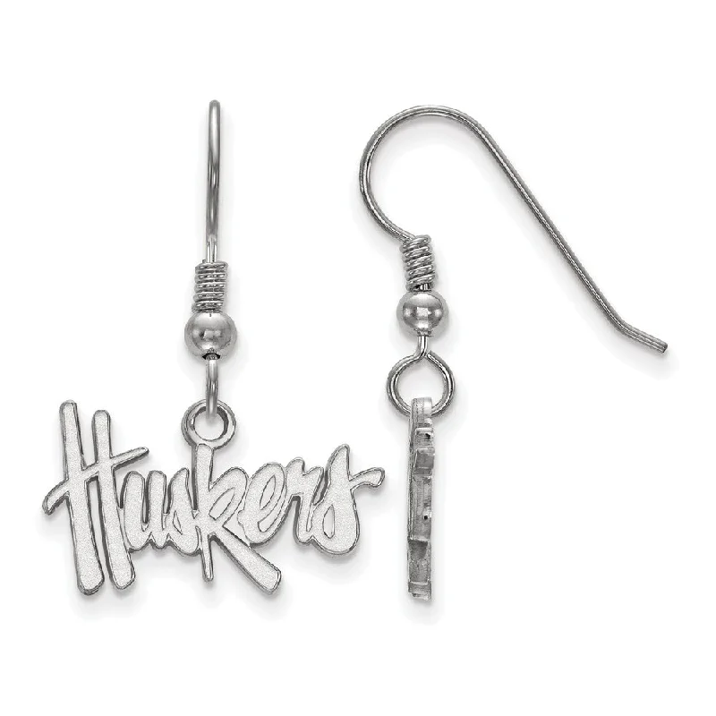 Crystal Hoop Earrings-Sterling Silver University of Nebraska Small Dangle Earrings