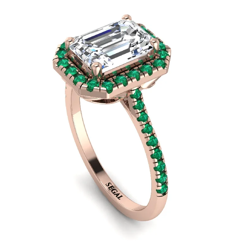 Emerald Green Ring-Gorgeous Emerald Cut Diamond Pave Engagement Ring With Hidden Stone - Veronica No. 17