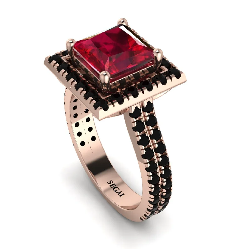 Customizable Birthstone Ring-Gorgeous Princess Cut Ruby Pave Double Shank Engagement Ring With Hidden Stone - Margot No. 41