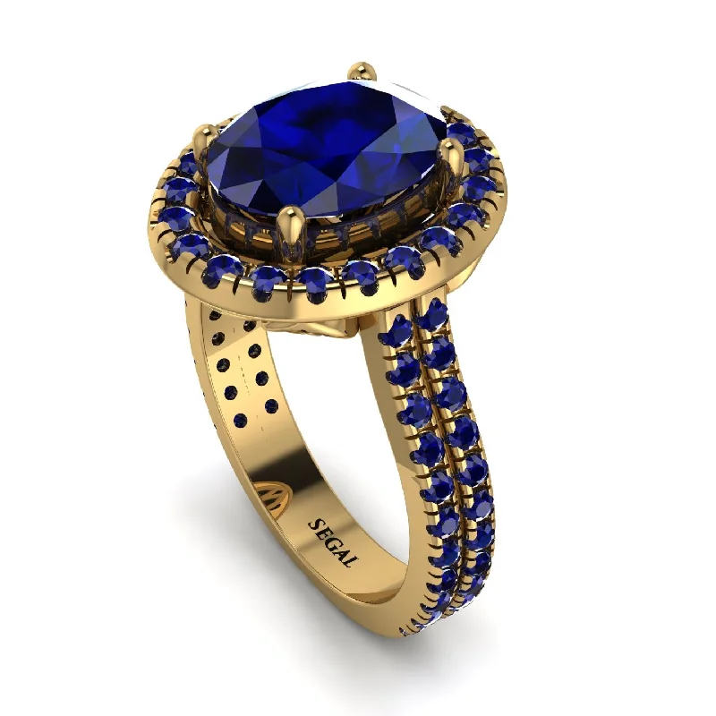 Fashionable Wedding Ring-Gorgeous Oval Cut Sapphire Pave Double Shank Engagement Ring With Hidden Stone - Phoebe No. 73