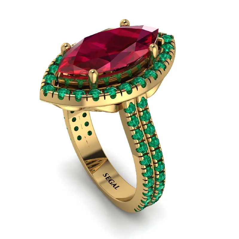 Fashionable Wedding Ring-Gorgeous Marquise Cut Ruby Pave Double Shank Engagement Ring With Hidden Stone - Miriam No. 25