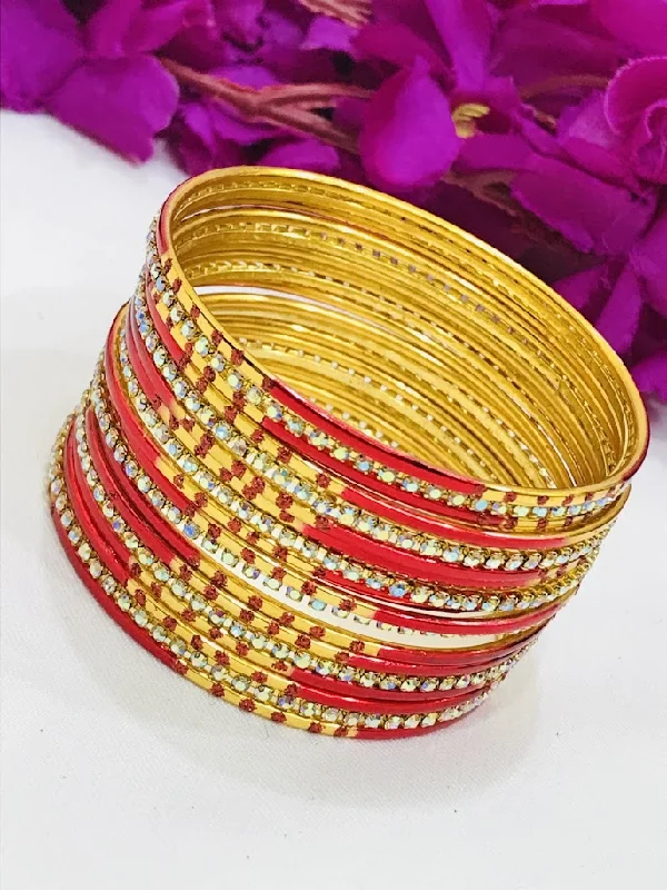 Vintage Silver Bangles-Splendid Red Color Party Wear Smooth Finishing Metal Bangles For Women