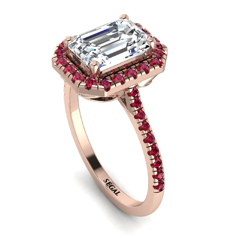 Birthstone Ring for Mom-Gorgeous Emerald Cut Diamond Pave Engagement Ring With Hidden Stone - Veronica No. 47