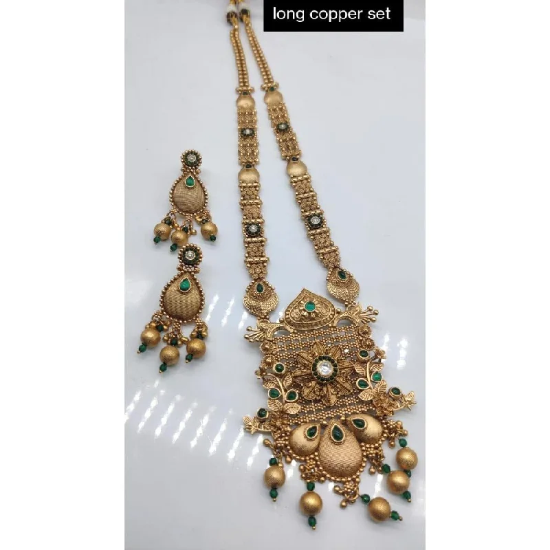 Statement Necklaces for Parties-Akruti Collection Copper Plated Pota Stone Long Necklace Set