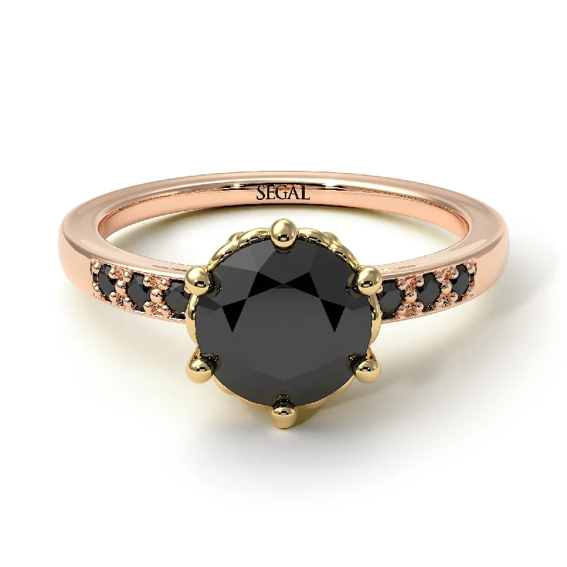 Solitaire Gemstone Ring-Two Tones Classic Black Diamond Vintage Ring - Olivia No. 34