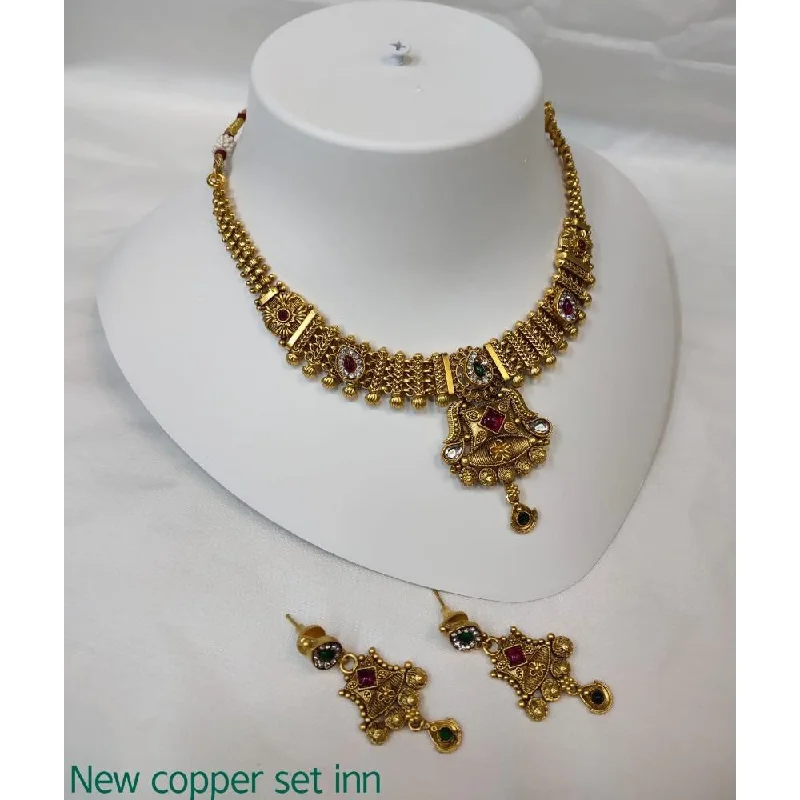 Simple Diamond Pendant Necklace-Akruti Collection Copper Gold Plated Pota Stone Necklace Set